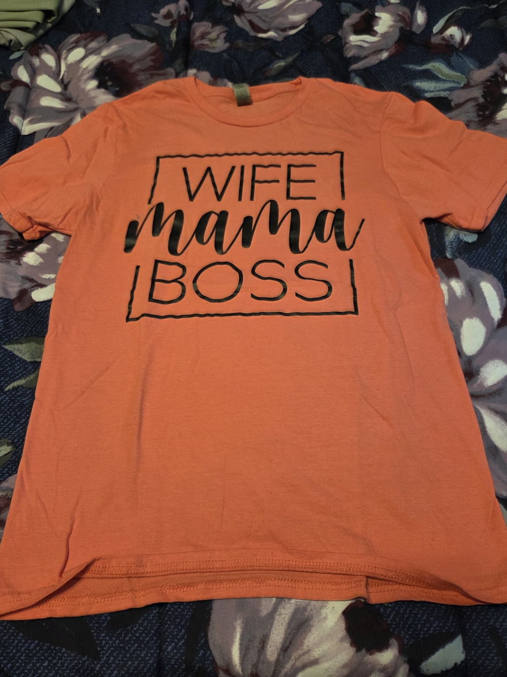 Bright Soft Style Coral Graphic Tee with Black Print